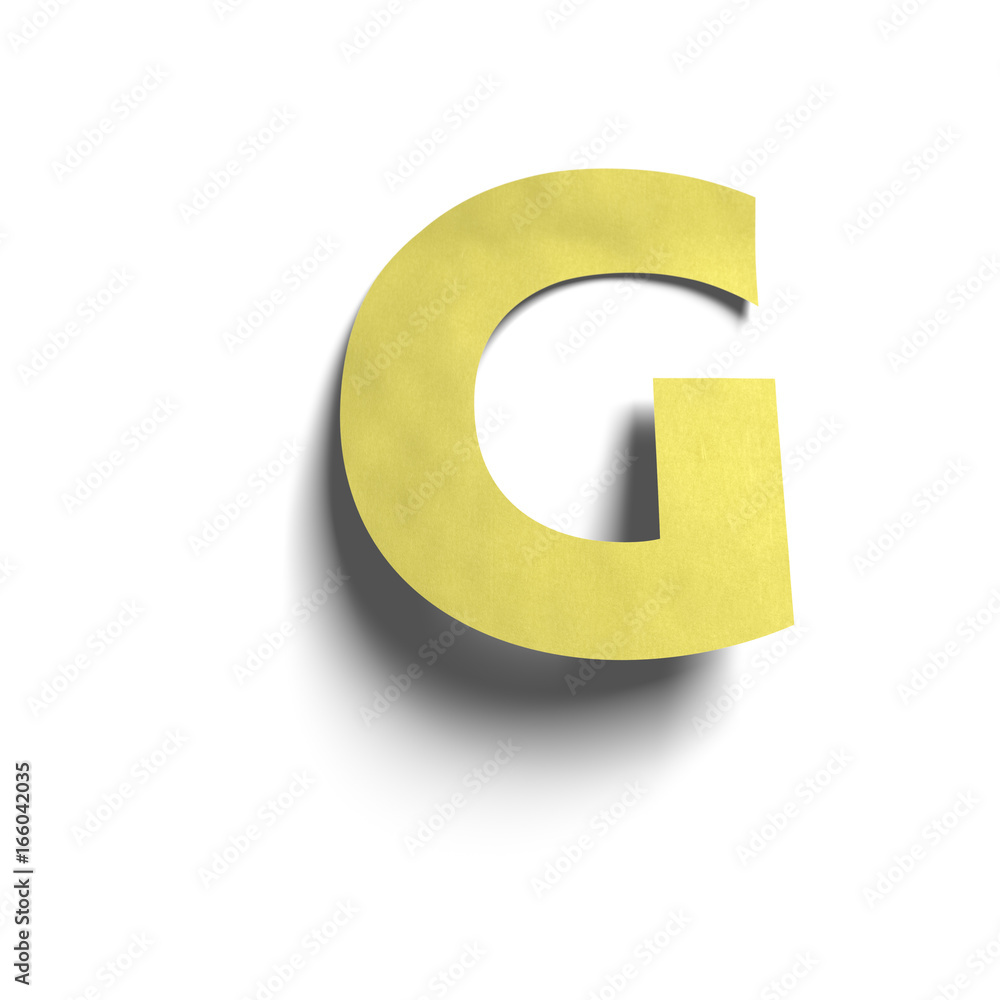 3D realistic yellow paper notes uppercase letter G with soft shadow isolated on white background. 3D realistic yellow paper notes uppercase letter G with soft shadow isolated on white background.