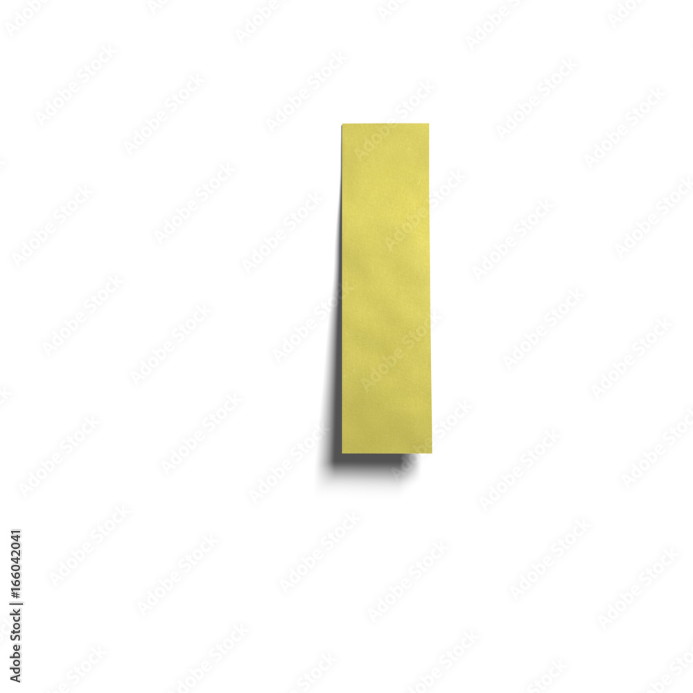3D realistic yellow paper notes uppercase letter I with soft shadow isolated on white background. 3D realistic yellow paper notes uppercase letter I with soft shadow isolated on white background.