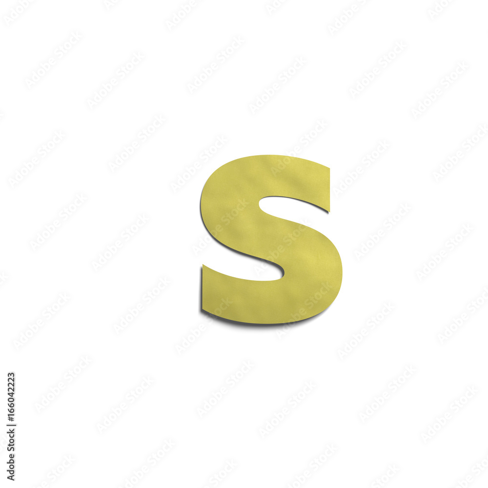 3D realistic yellow paper notes lowercase letter s with soft shadow isolated on white background. 3D realistic yellow paper notes lowercase letter s with soft shadow isolated on white background.