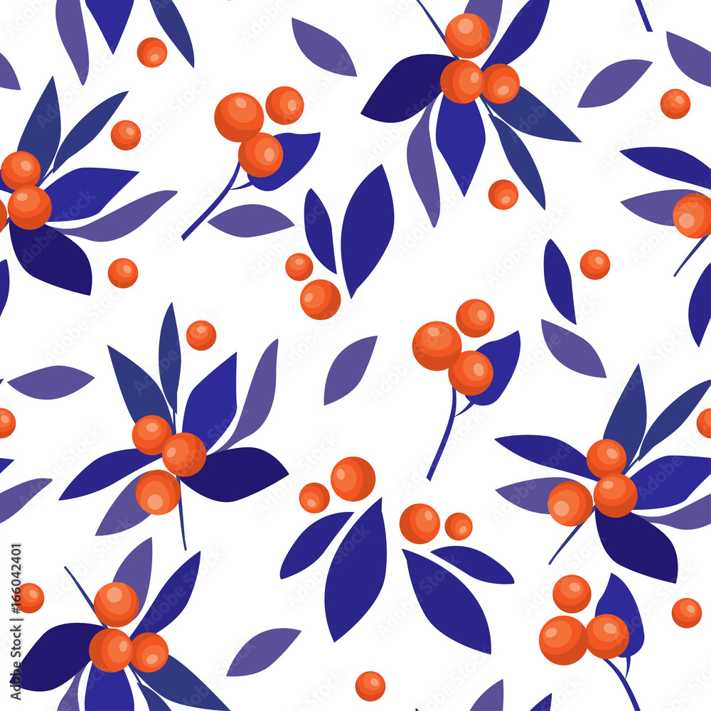 Berries branch seamless floral pattern colorful