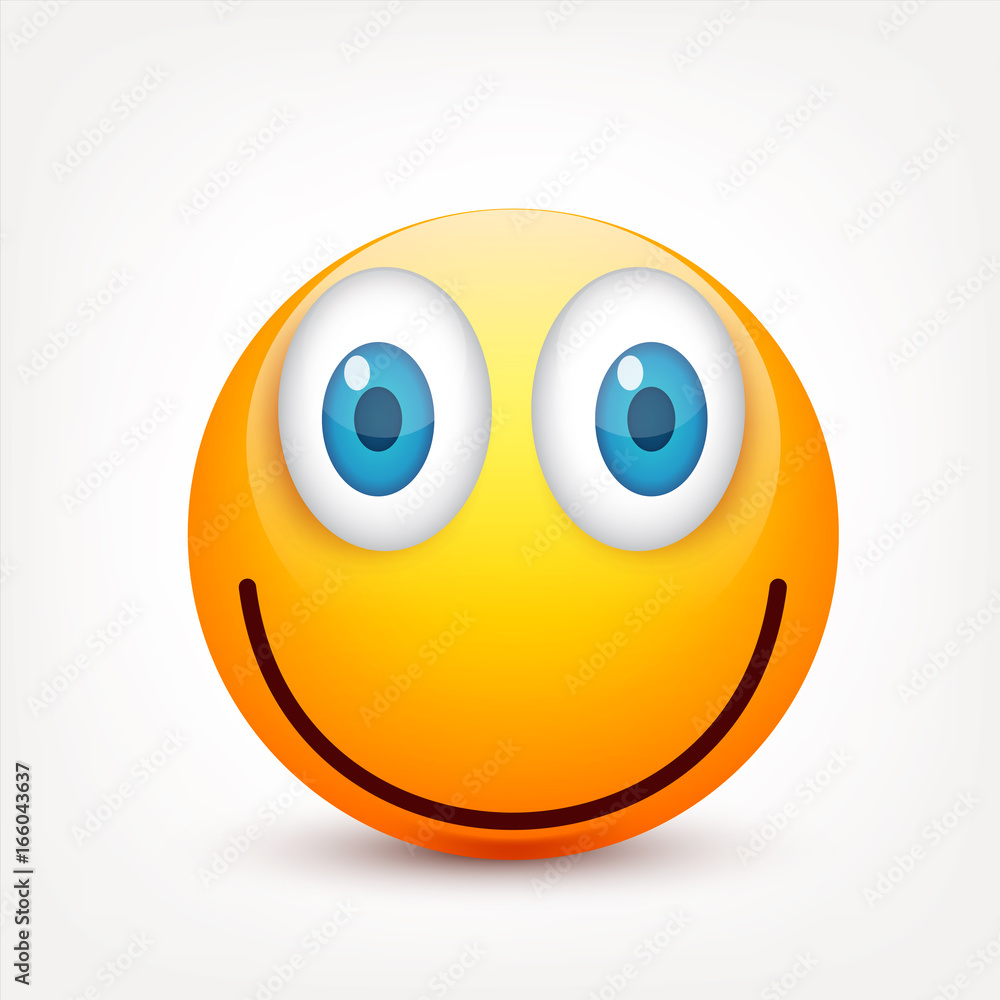 Smiley with blue eyes,emoticon set. Yellow face with emotions. Facial ...