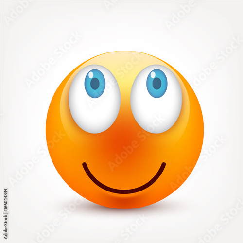 Smiley with blue eyes,emoticon set. Yellow face with emotions. Facial expression. 3d realistic emoji. Sad,happy,angry faces.Funny cartoon character.Mood.Vector illustration.