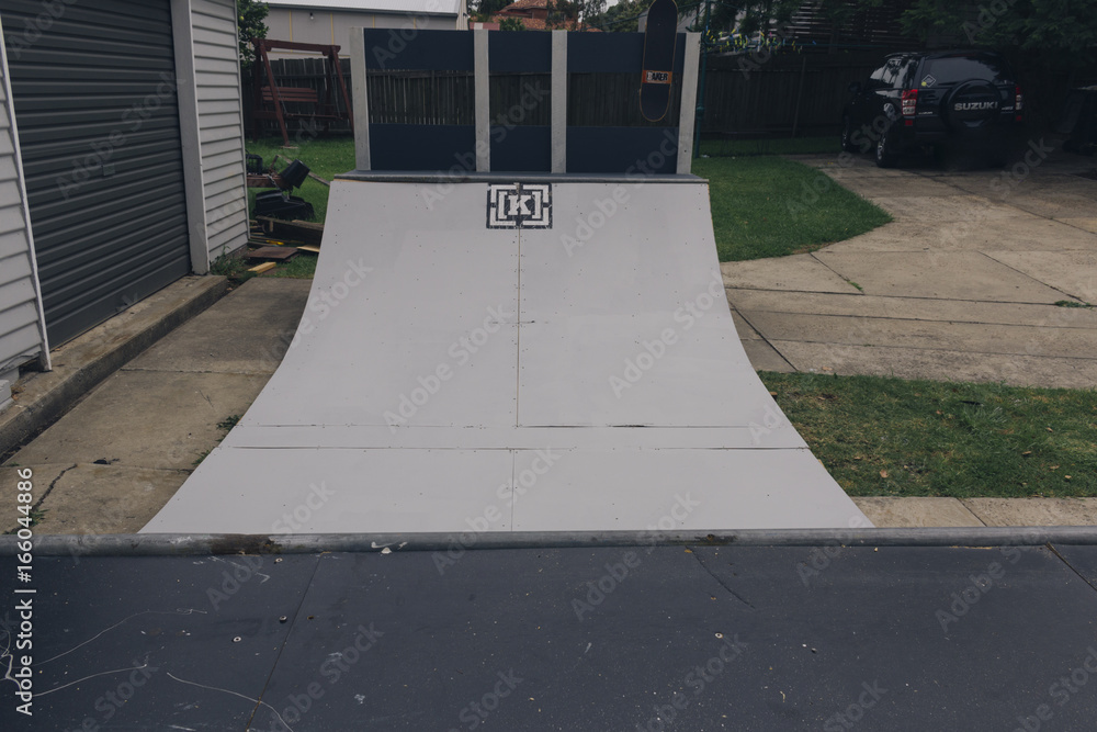 skateboard mini ramp half pipe garage mini scooter inline skates Stock