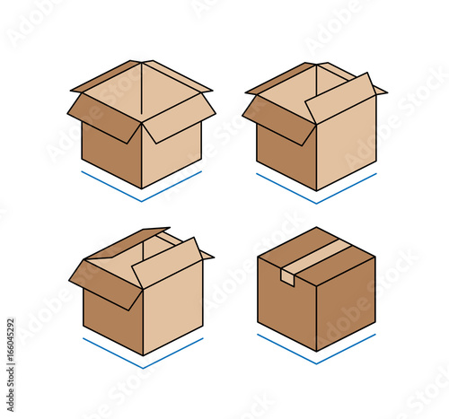 Cardboard boxes with clock isolated on white background