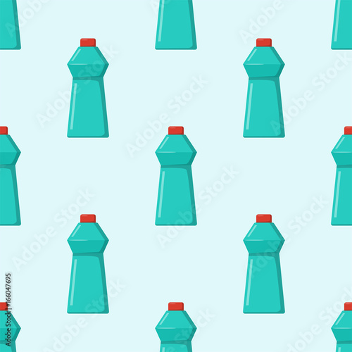 Bottles of household chemicals supplies cleaning housework plastic seamless pattern liquid domestic fluid cleaner pack vector illustration.