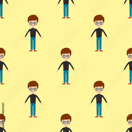 Young kid portrait seamless pattern friendship man character team happy people boy person vector illustration.