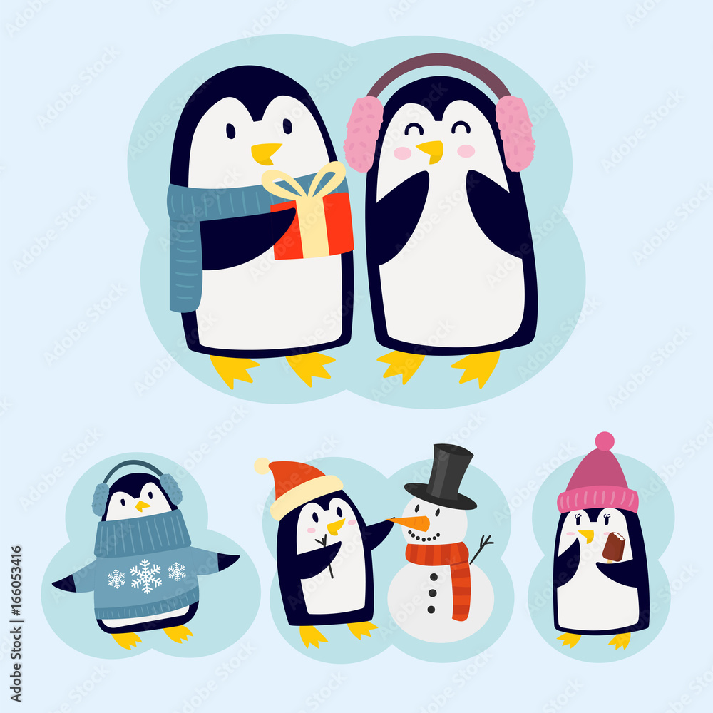 Obraz premium Penguin christmas vector illustration character cartoon funny cute animal antarctica polar beak pole winter bird.