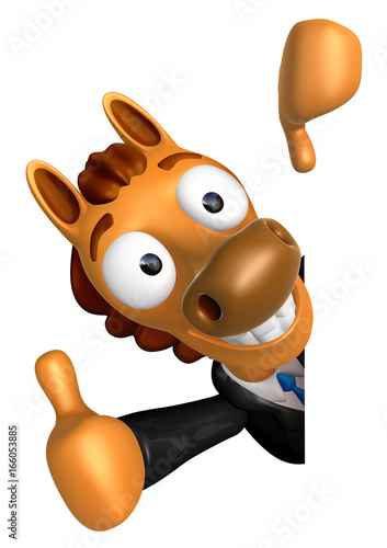 3D Horse Mascot the left hand best gesture and right hand is holding a briefcase. 3D Animal Character Design Series