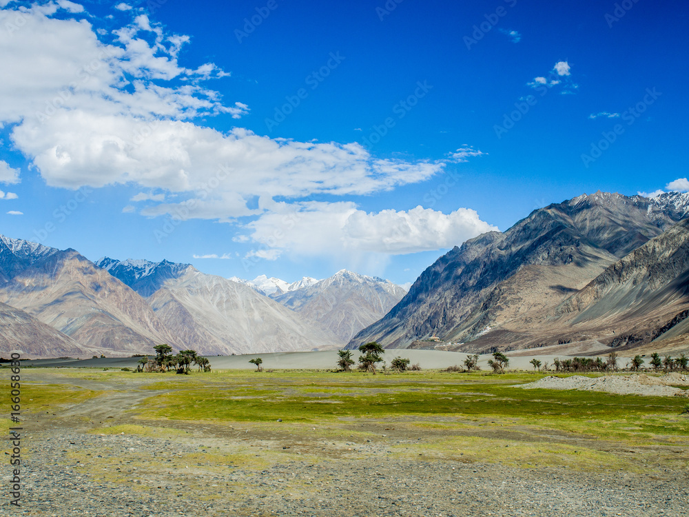 Beautiful mountain near Hunder Sand Dunes , the high altitude deserts in the world
