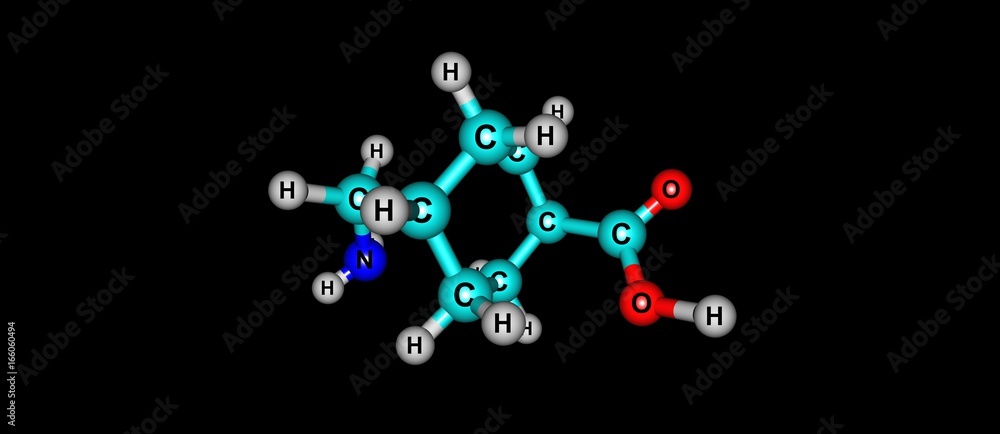 Tranexamic acid molecular structure isolated on black Tranexamic acid molecular structure isolated on black