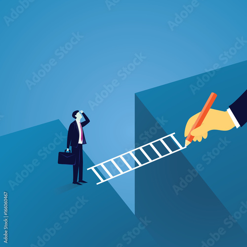 Business Challenge Concept. Businessman Led to Across Gap Challenge