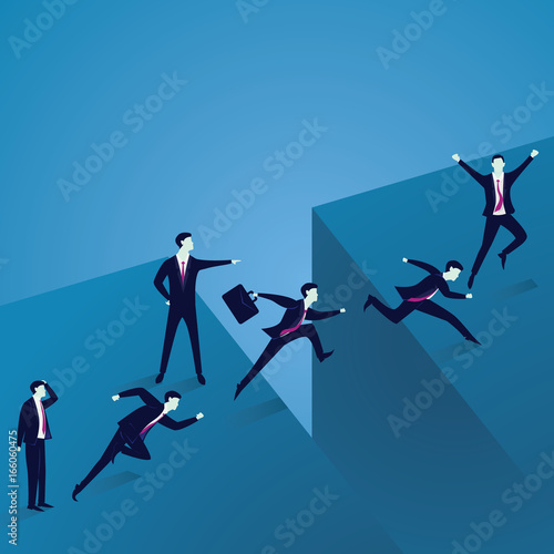 Business Leadership Concept. Businessmen Led to Across Gap Challenge