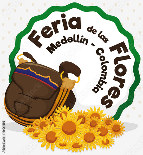 Colombian Traditional Carriel Bag and Daisies for Flowers Festival, Vector Illustration photo