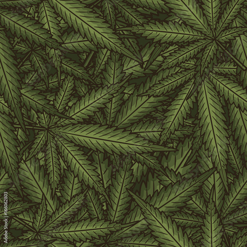 Marijuana leaves seamless vector pattern. Cannabis plant green background.