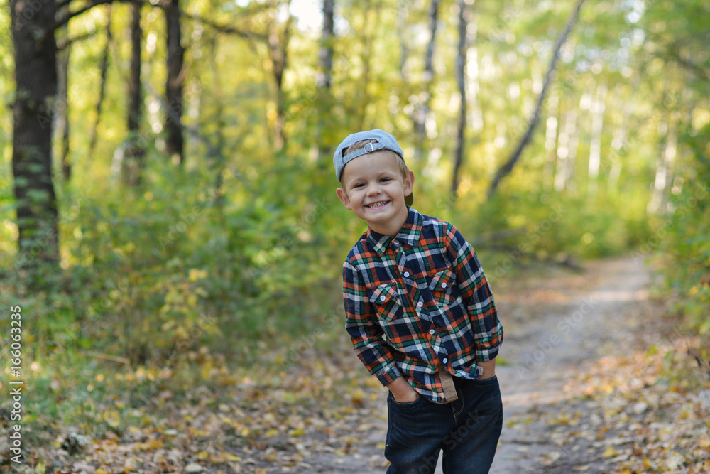 happy boy in autumn forest happy boy in autumn forest