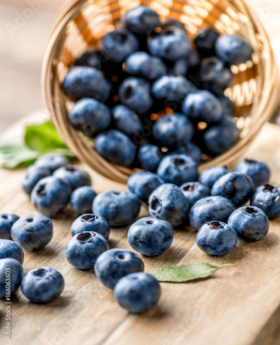 Tasty blueberries fruit in bowl. Blueberries are antioxidant organic superfood.