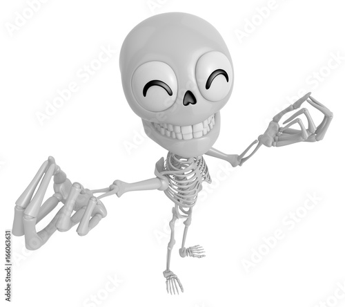 3D Skeleton Mascot the money gesture. 3D Skull Character Design Series.
