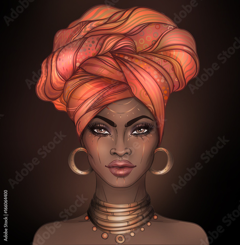 African American pretty girl. Raster Illustration of Black Woman with glossy ...