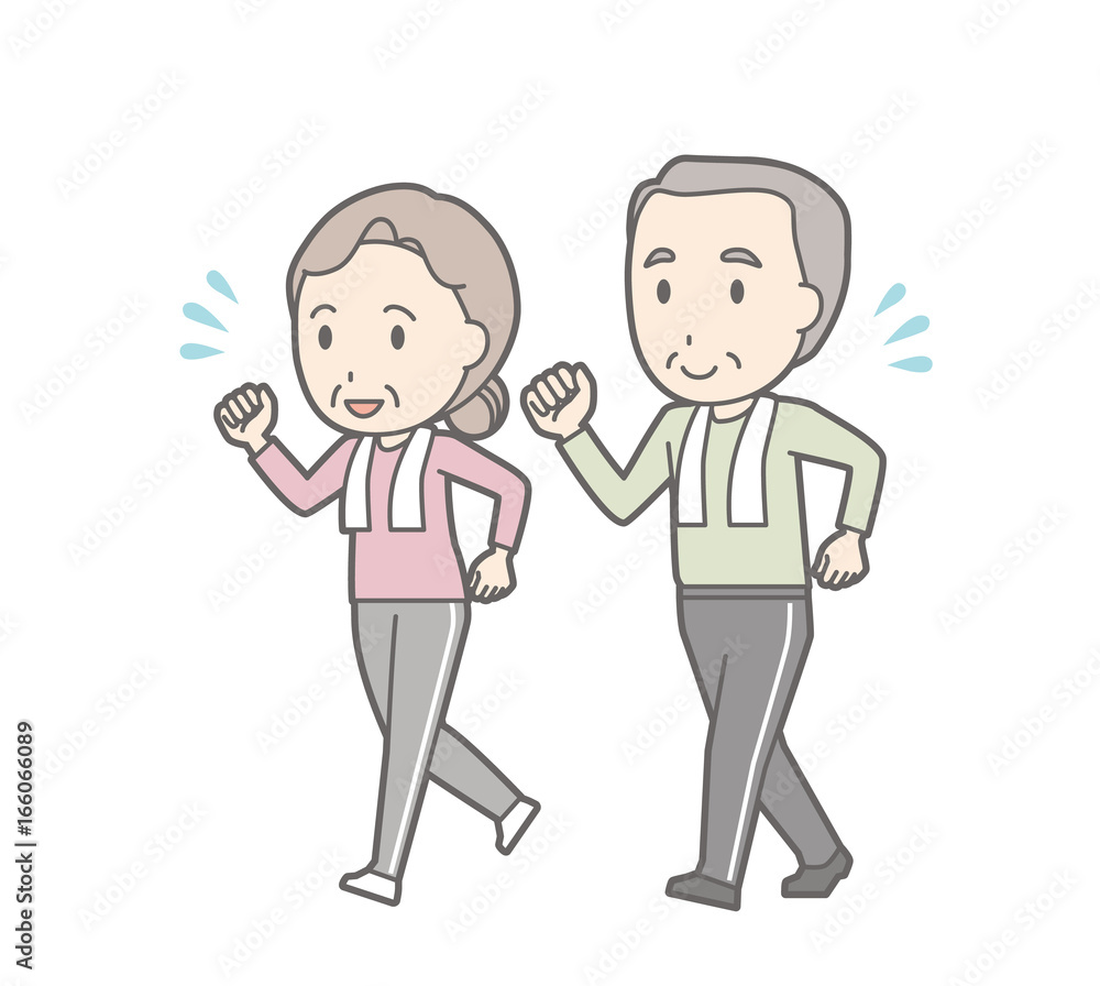 Illustration of an old couple jogging