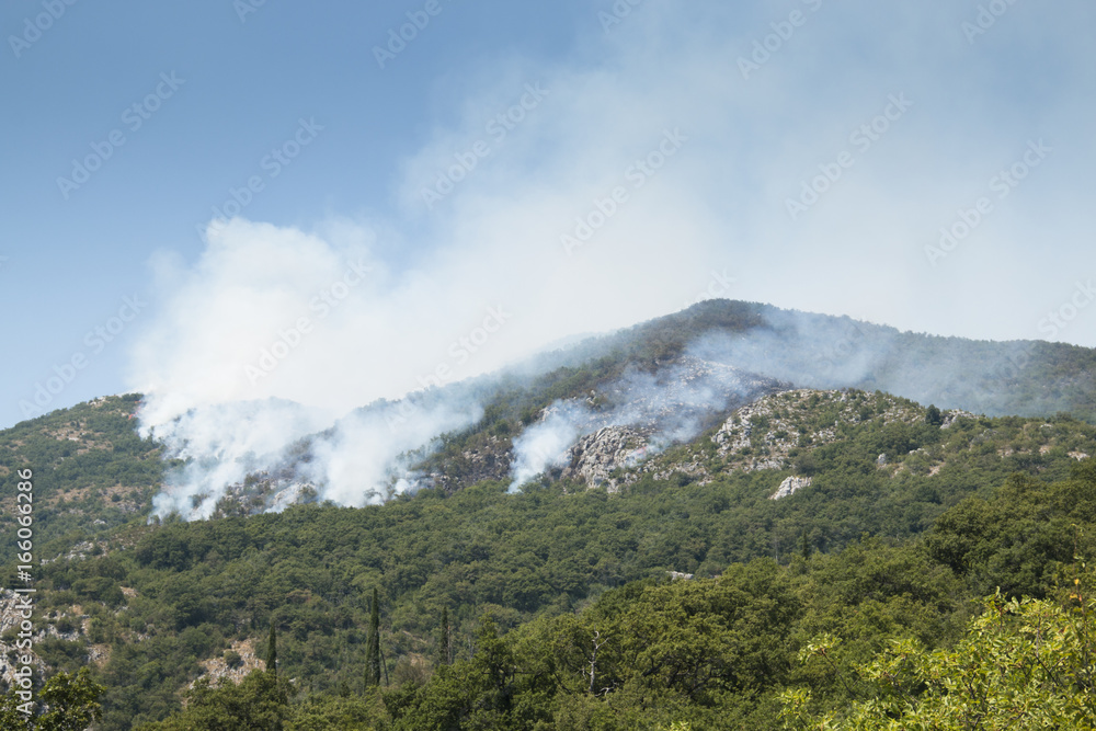 Huge forest fires on the mountains close to Herceg Novi and the bay of Kotor in Montenegro
