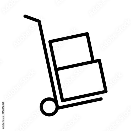 Moving hand truck or dolly with boxes line art vector icon for apps and websites