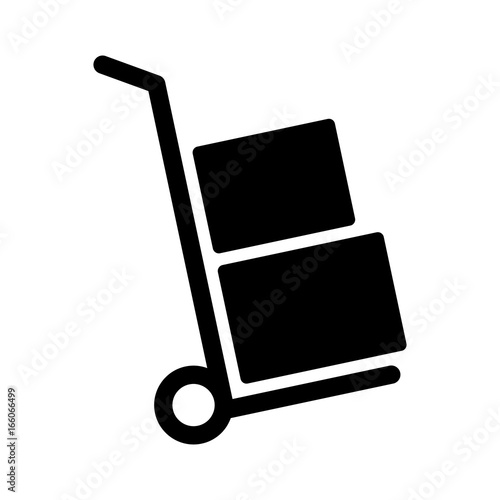 Moving hand truck or dolly with boxes flat vector icon for apps and websites