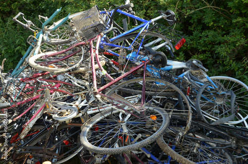 Pile of disused bicycles.