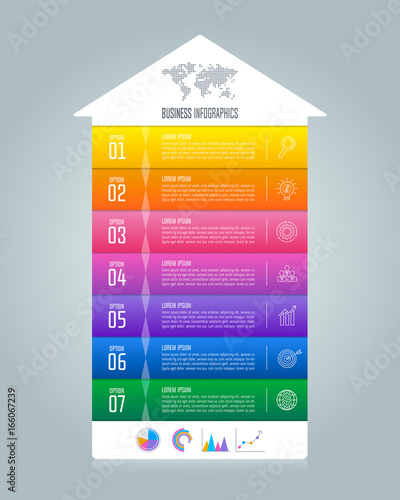 Timeline infographic business concept with 7 options.