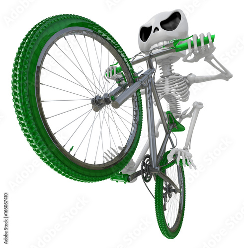 3D Skeleton Mascot is Going on a bike trip. 3D Skull Character Design Series.