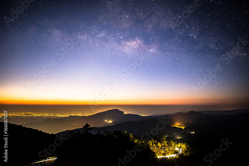 Milky Way Galaxy .Astrophotography Night landscape with colorful Milky Way, with stardust and space dust in the universe galaxy.