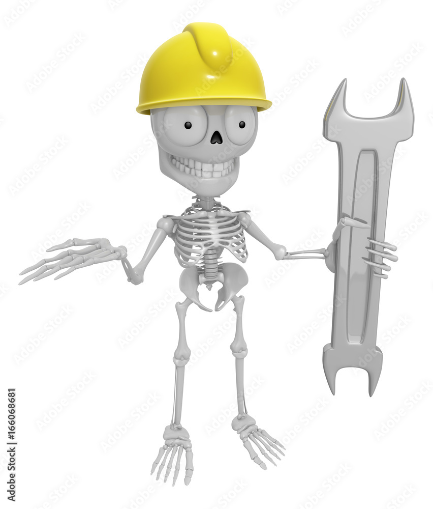 3D Skeleton Mascot is holding electric wrench. 3D Skull Character Design Series. 3D Skeleton Mascot is holding electric wrench. 3D Skull Character Design Series.