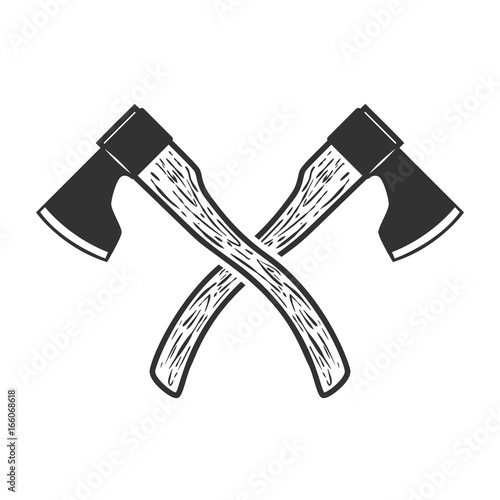 Crossed axe isolated on white background. Vector illustration
