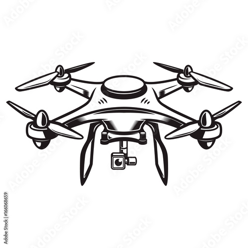 Drone icon isolated on white background. Design element for logo, label, emblem, sign. Vector illustration