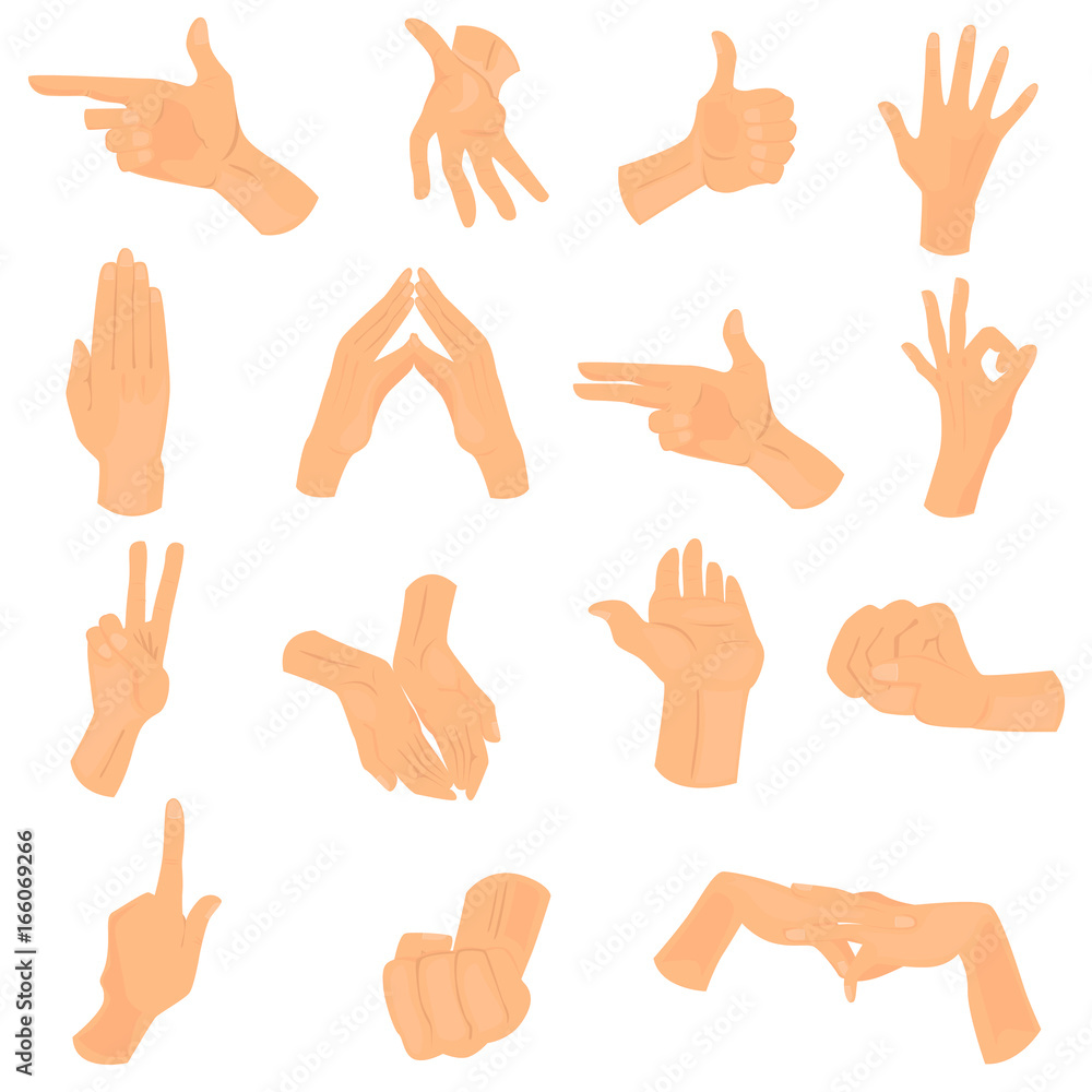 Different human hand positions color icons set for web and mobile design