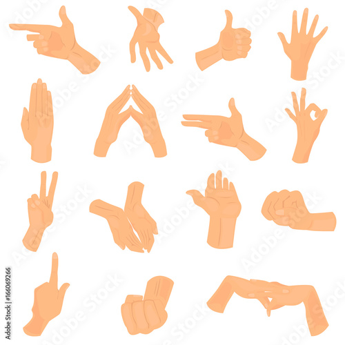 Different human hand positions color icons set for web and mobile design