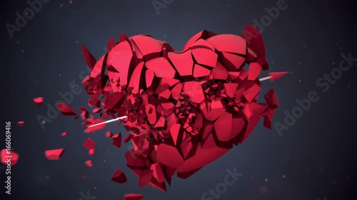 Broken Heart Hit by Cupid Arrow Shattered Into Pieces