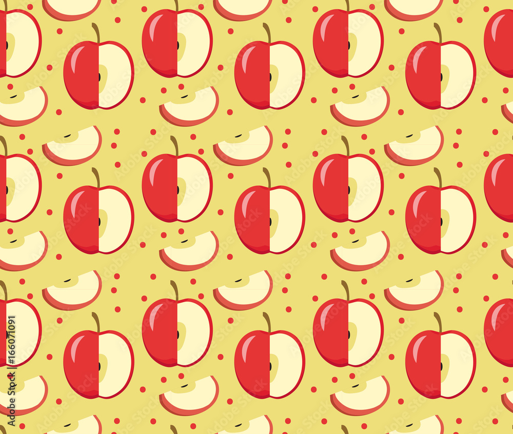 Apples seamless pattern. Red Apple endless background, texture. Fruits background. Vector illustration Apples seamless pattern. Red Apple endless background, texture. Fruits background. Vector illustration