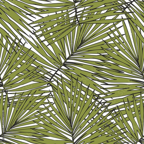 Tropical leaves. Hand drawing. Seamless vector pattern for design