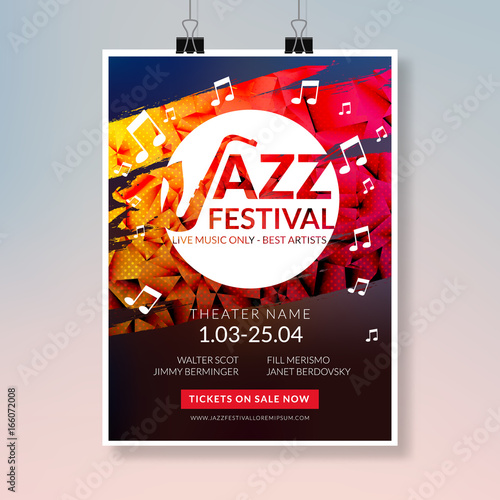 Vector musical flyer Jazz festival. Music concert poster background festival brochure flyer template
