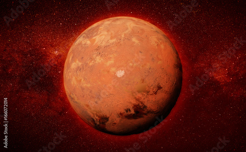 Fototapeta Naklejka Na Ścianę i Meble -  Mars with the Red Planet's south polar ice cap and the Milky Way galaxy 