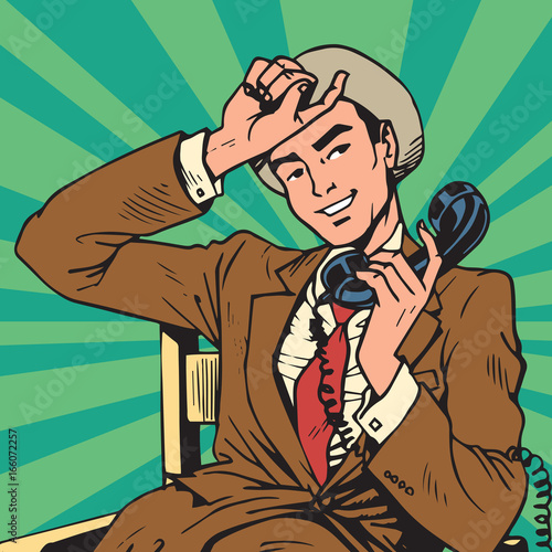 Printavatar portrait man with retro phone