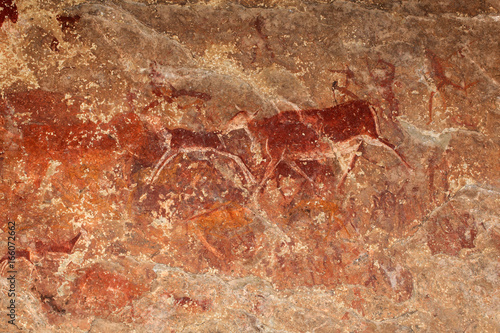 Bushmen (san) rock painting of antelopes, Drakensberg mountains, South Africa.