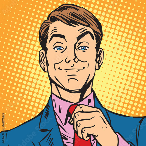 avatar portrait of a man straightens his tie