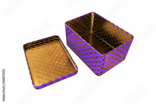 Empty metal box with lid, Isolated on White Background, 3D rendering