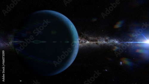 Fototapeta Naklejka Na Ścianę i Meble -  the hypothetical planet nine in front the Milky Way galaxy and lit by the Sun