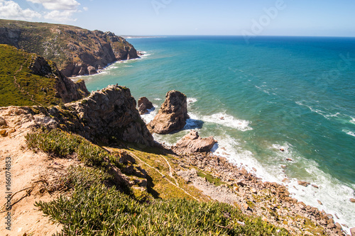 Cape Roca Cabo da Roca in Portugal. Atlantic ocean coast view in sunny weather in summer