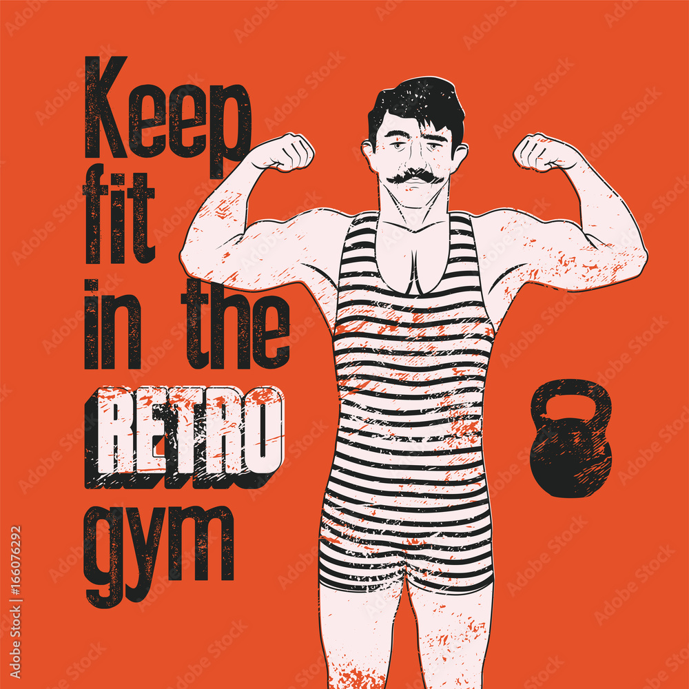 Retro Gym typographic vintage grunge poster design with strong man. Retro  vector illustration. Stock-Vektorgrafik | Adobe Stock