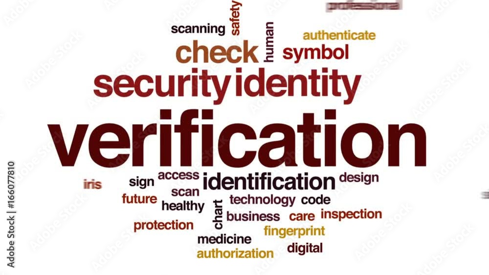 Verification animated word cloud, text design animation. Verification animated word cloud, text design animation.