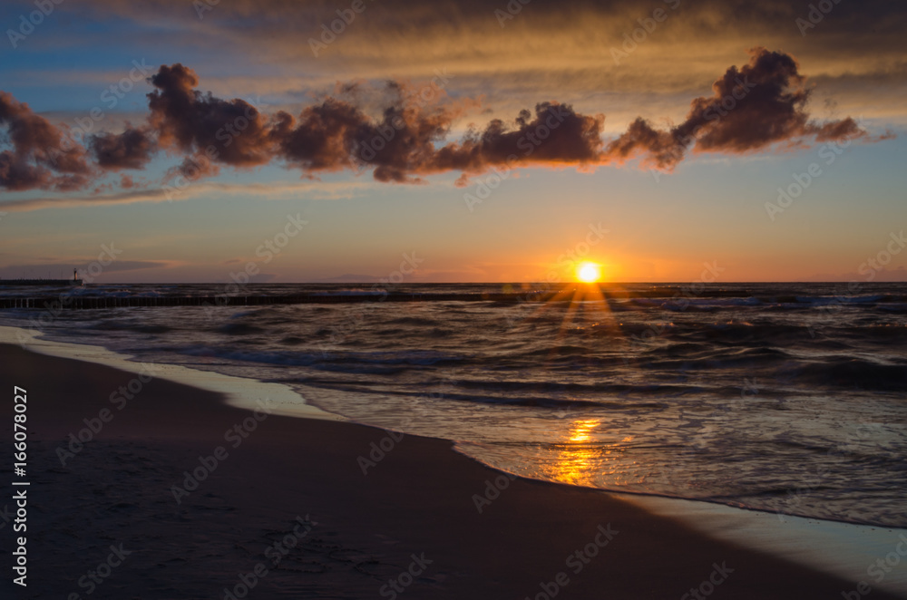 Sunset in Leba, Poland, Baltic sea