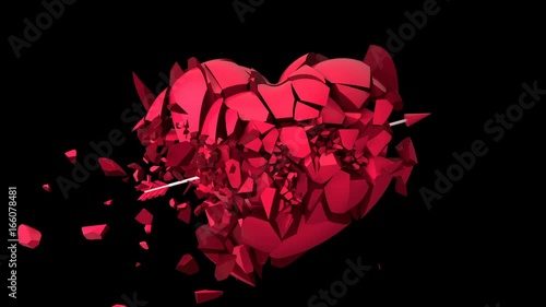 Broken Heart Hit by Cupid Arrow Shattered Into Pieces